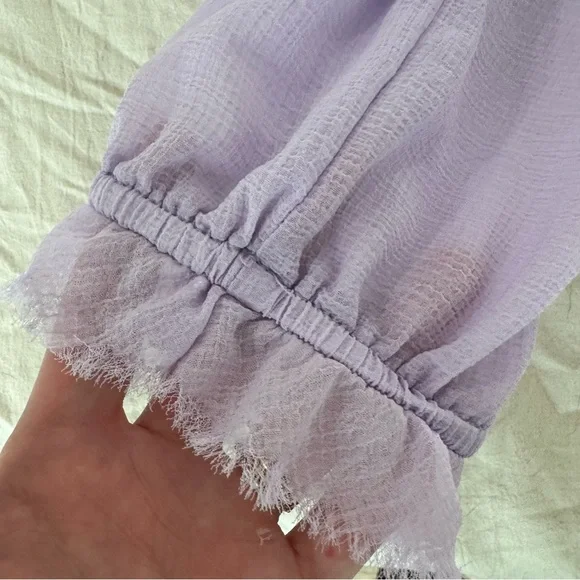 Free People Lolita Top Lavender‎ Purple Sheer Long Sleeve Ruffle Smocked Medium - Picture 5 of 11